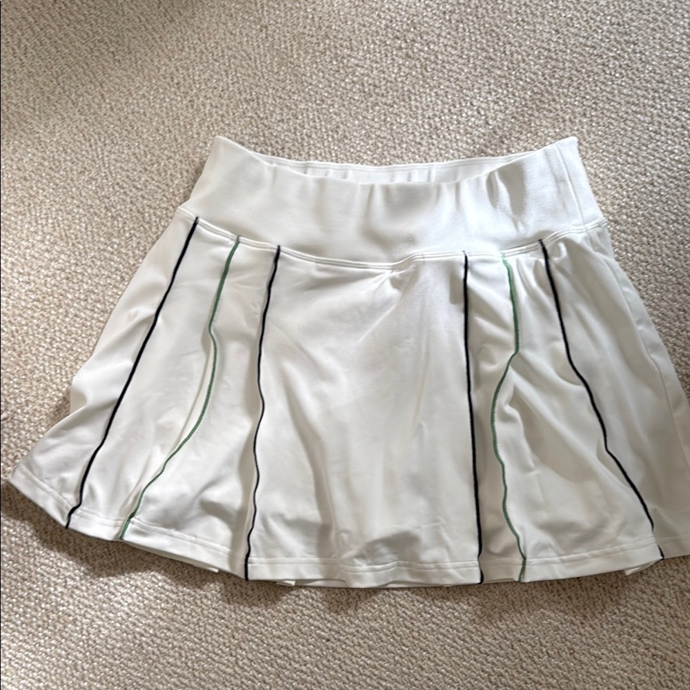Tucker buck White Pleated Tennis Skirt with Navy and Green Stripes